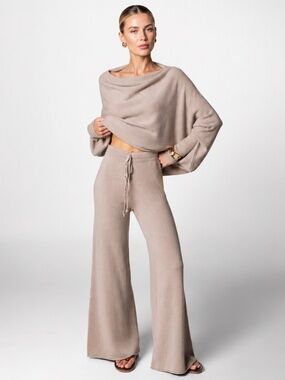 JAKI London Relaxed Wide Leg Knit Pants Mocha S/M